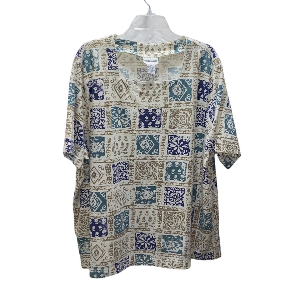 Alfred Dunner Women's‎ 3X Square Neck Patchwork Print Short Sleeve Top - Picture 5 of 6